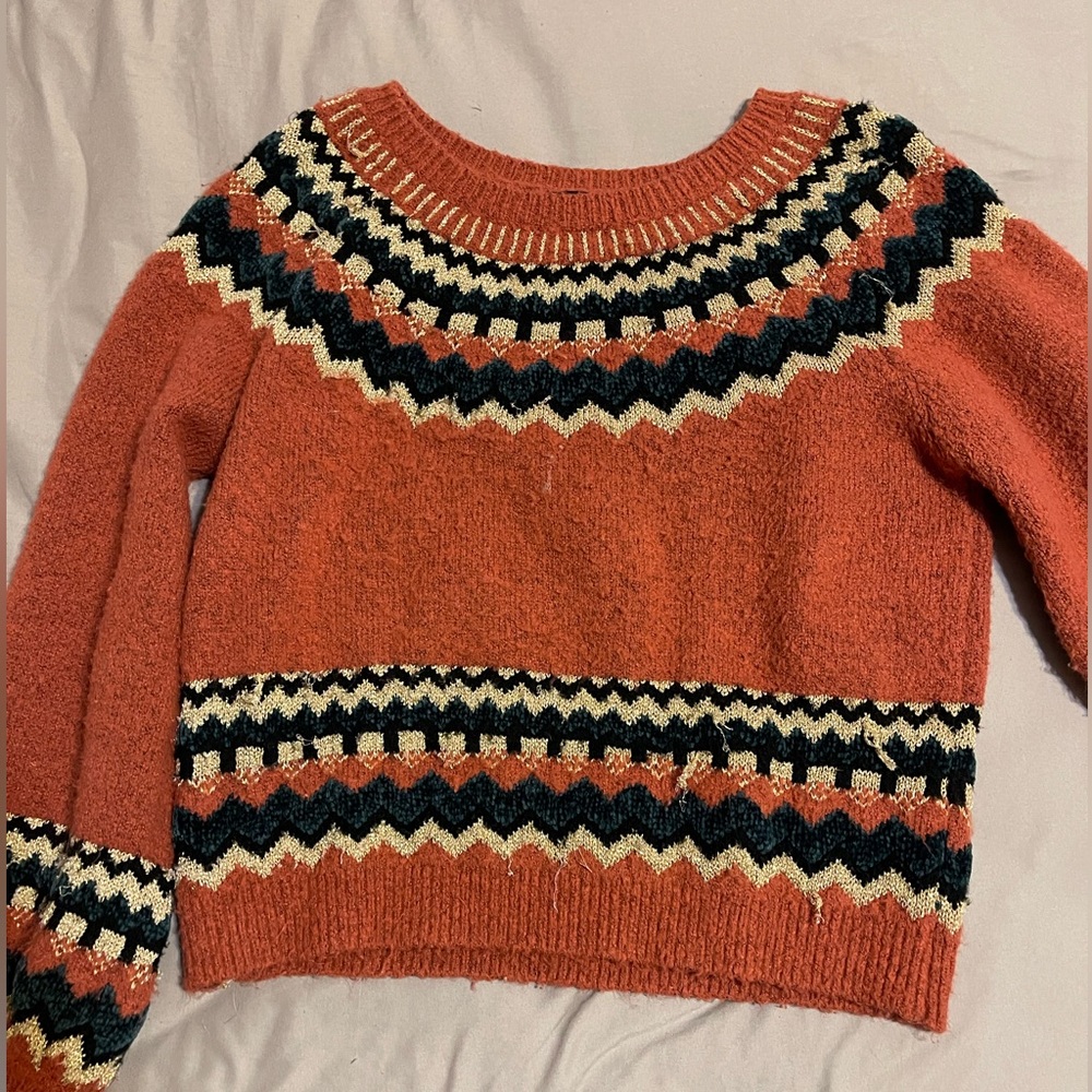 Aztec Design Rust Orange Cropped Sweater